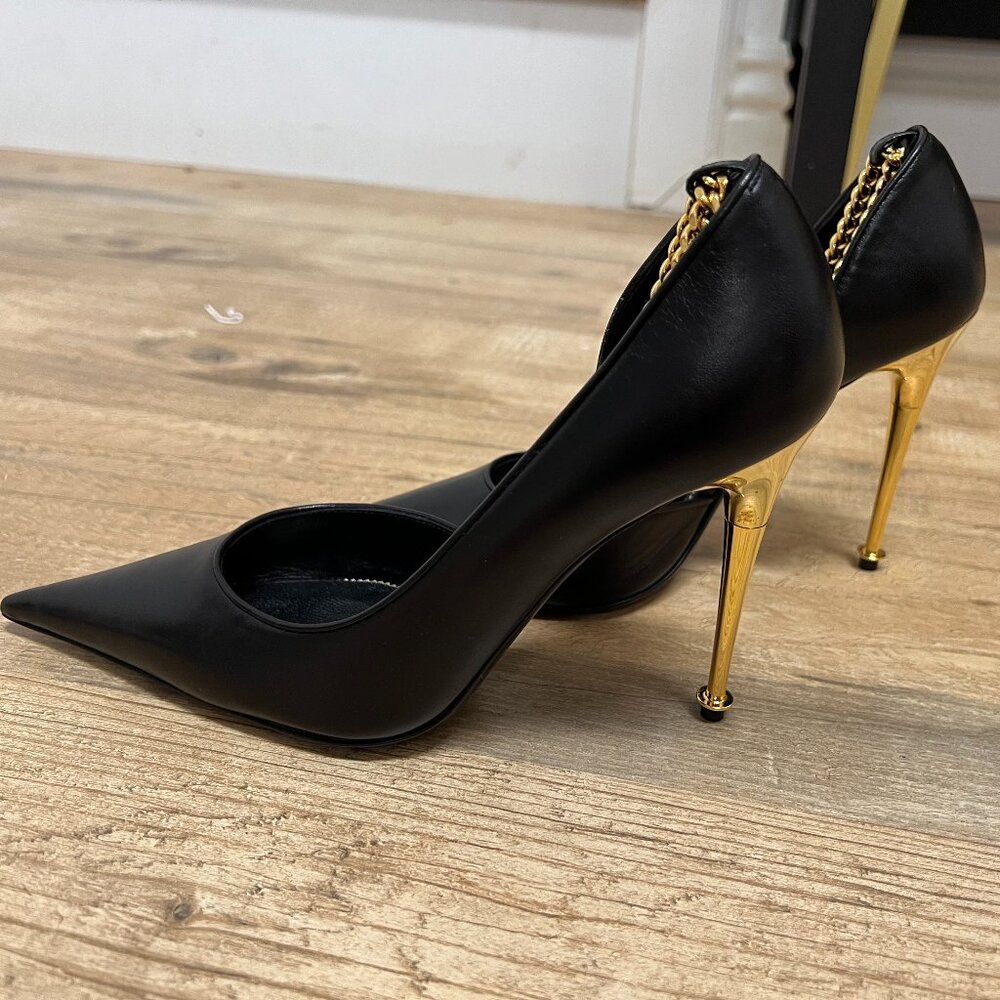 Tom Ford Black and Gold Chain Heels